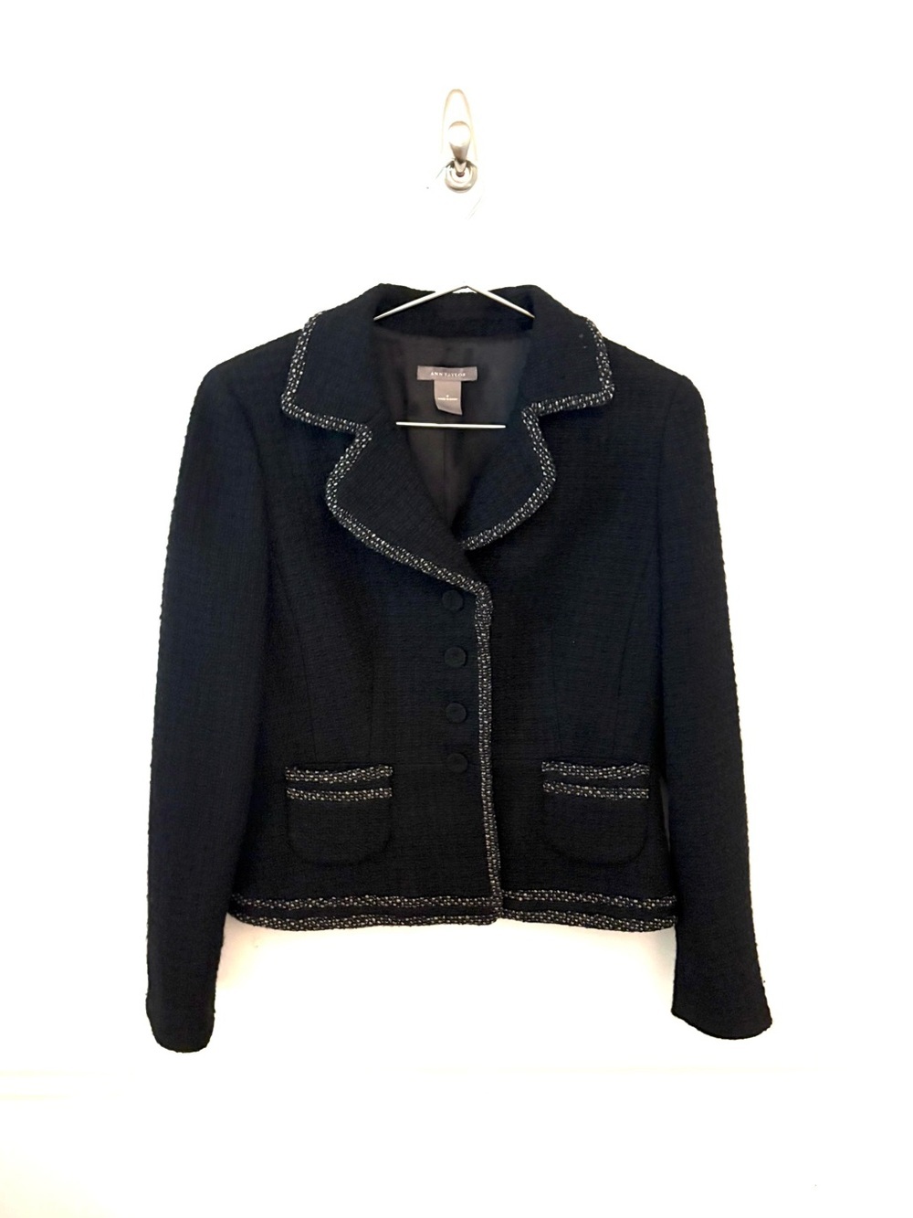 ANN TAYLOR Classic Vintage Black Tweed Blazer